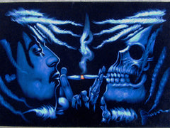 Bob Marley & Skull portrait; Robert Nesta "Bob" Marley; Original Oil painting on Black Velvet by Zenon Matias Jimenez- #JM136