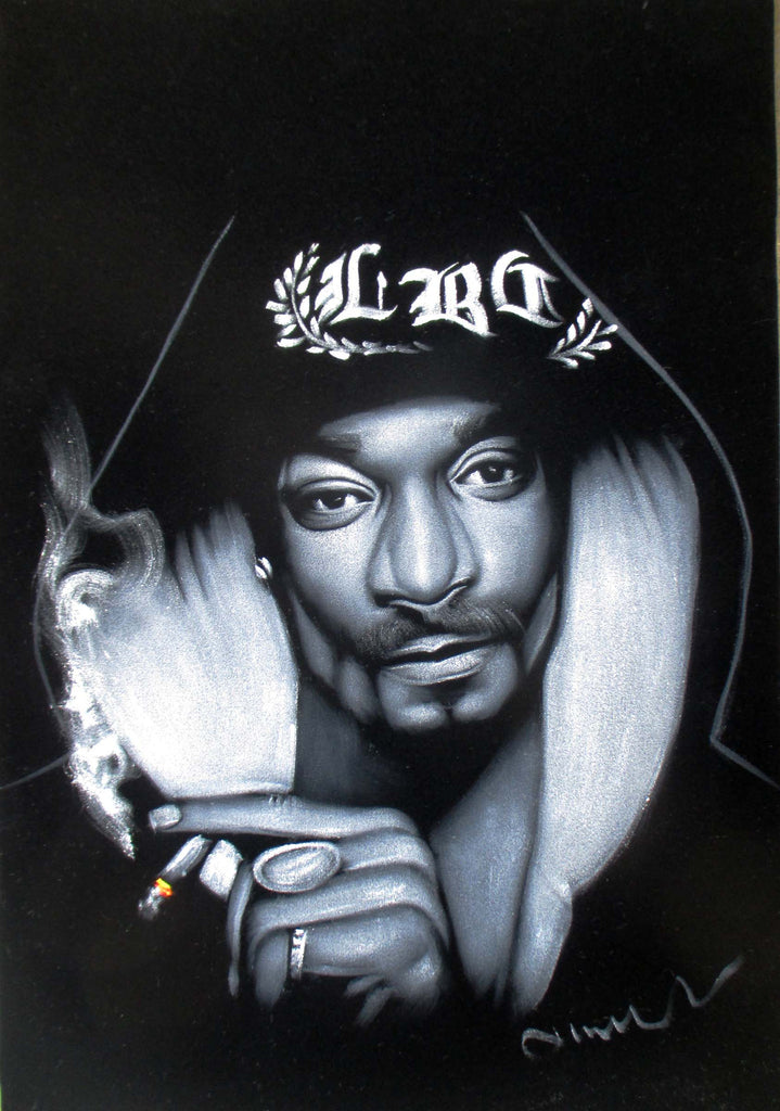 Snoop Dogg portrait; Calvin Cordozar Broadus, Jr; Original Oil painting on Black Velvet by Zenon Matias Jimenez- #JM138