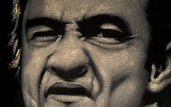 Johnny Cash portrait; Middle Finger ; Original Oil painting on Black Velvet by Zenon Matias Jimenez- #JM140