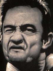 Johnny Cash portrait; Middle Finger ; Original Oil painting on Black Velvet by Zenon Matias Jimenez- #JM140