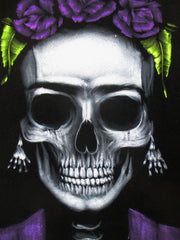 Frida Kahlo de Rivera portrait; Calavera de Frida Kahlo ; Original Oil painting on Black Velvet by Zenon Matias Jimenez- #JM141