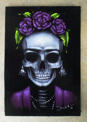 Frida Kahlo de Rivera portrait; Calavera de Frida Kahlo ; Original Oil painting on Black Velvet by Zenon Matias Jimenez- #JM141