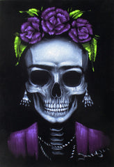 Frida Kahlo de Rivera portrait; Calavera de Frida Kahlo ; Original Oil painting on Black Velvet by Zenon Matias Jimenez- #JM141