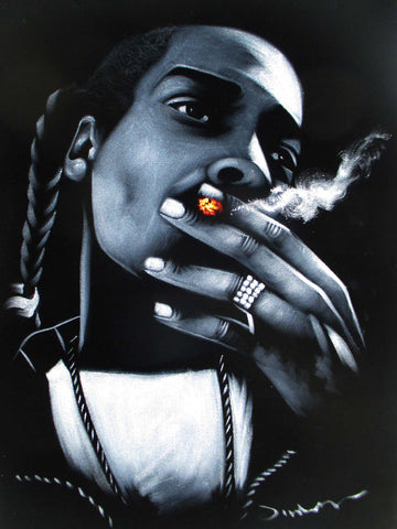 Snoop Dogg portrait; Calvin Cordozar Broadus, Jr; Original Oil painting on Black Velvet by Zenon Matias Jimenez- #JM142