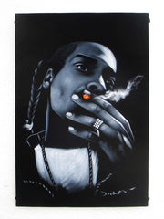 Snoop Dogg portrait; Calvin Cordozar Broadus, Jr; Original Oil painting on Black Velvet by Zenon Matias Jimenez- #JM142