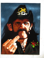 Lemmy portrait; Ian Fraser Kilmister of Motörhead; Original Oil painting on Black Velvet by Zenon Matias Jimenez- #JM143