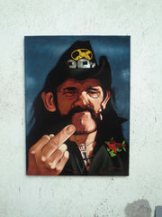 Lemmy portrait; Ian Fraser Kilmister of Motörhead; Original Oil painting on Black Velvet by Zenon Matias Jimenez- #JM143