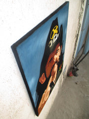 Lemmy portrait; Ian Fraser Kilmister of Motörhead; Original Oil painting on Black Velvet by Zenon Matias Jimenez- #JM143