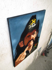 Lemmy portrait; Ian Fraser Kilmister of Motörhead; Original Oil painting on Black Velvet by Zenon Matias Jimenez- #JM143