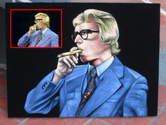 Bob Wilkins portrait; Creature Features Host, Original Oil painting on Black Velvet by Zenon Matias Jimenez- #JM144