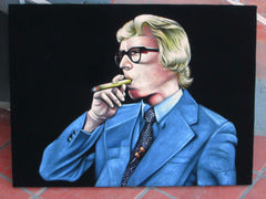 Bob Wilkins portrait; Creature Features Host, Original Oil painting on Black Velvet by Zenon Matias Jimenez- #JM144