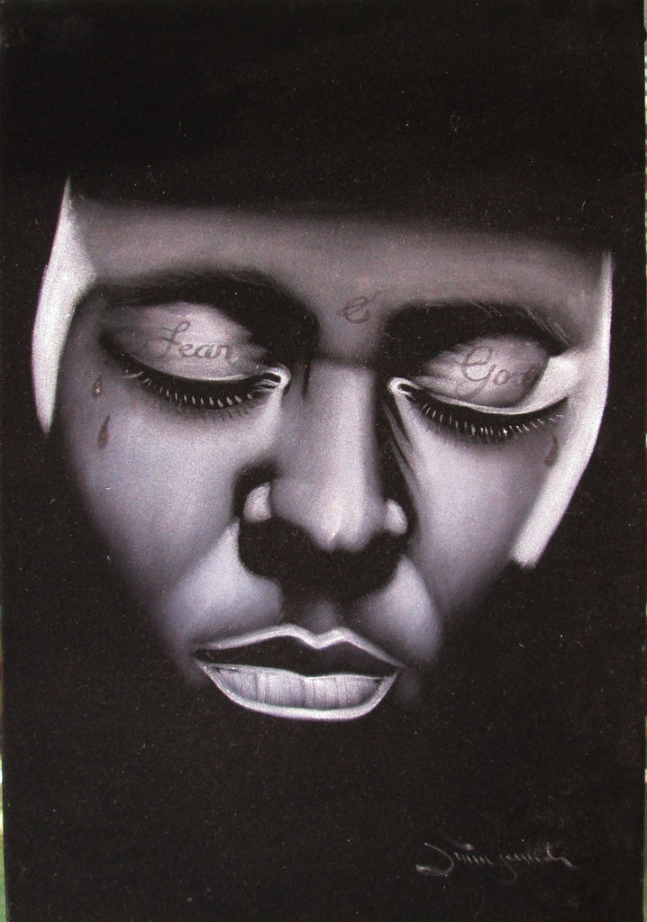 Lil Wayne Fear God portrait; Dwayne Michael Carter, Jr; Original Oil painting on Black Velvet by Zenon Matias Jimenez- #JM14