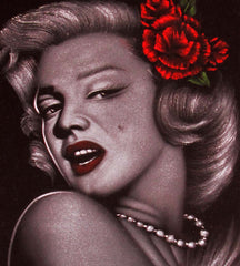 Marilyn Monroe portrait; Red Rose; Original Oil painting on Black Velvet by Zenon Matias Jimenez- #JM36