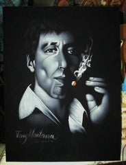 Tony Montana portrait; Al Pacino; Scarface; Original Oil painting on Black Velvet by Zenon Matias Jimenez- #JM41