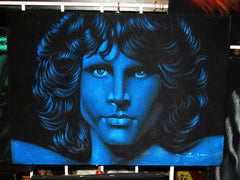 Jim Morrison Portrait in Blue ; Original Oil painting on Black Velvet by Zenon Matias Jimenez- #JM42