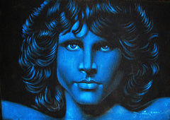 Jim Morrison Portrait in Blue ; Original Oil painting on Black Velvet by Zenon Matias Jimenez- #JM42