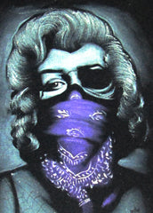 Marilyn Monroe; Calavera day of the dead portrait; Purple Scarf bandanna; Eye patch; Original Oil painting on Black Velvet by Zenon Matias Jimenez- #JM47