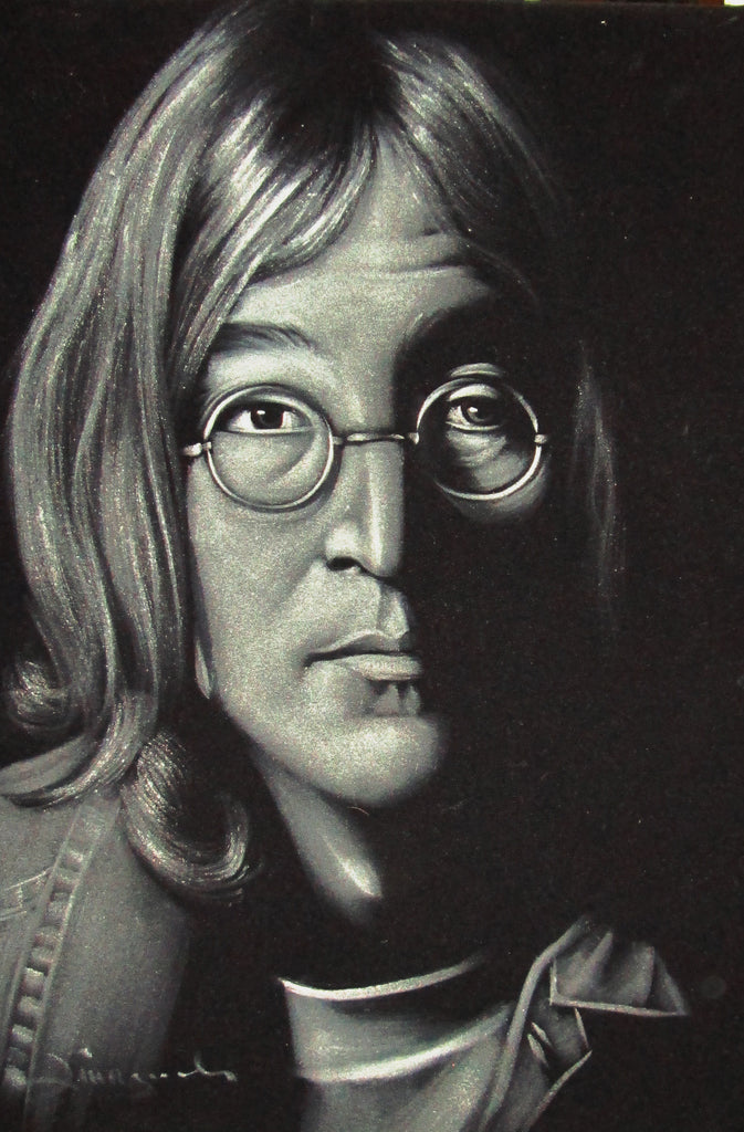 John Lennon portrait; Beatles;   Original Oil painting on Black Velvet by Zenon Matias Jimenez- #JM48