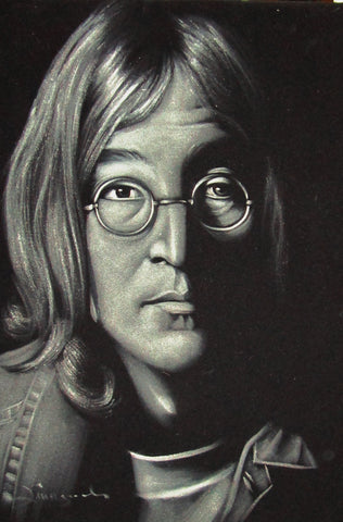 John Lennon portrait; Beatles;   Original Oil painting on Black Velvet by Zenon Matias Jimenez- #JM48