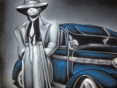 Lowrider Car; Zoot suit;  Original Oil painting on Black Velvet by Zenon Matias Jimenez- #JM53