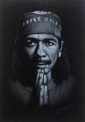 Carlos Santana portrait;  Original Oil painting on Black Velvet by Zenon Matias Jimenez- #JM54