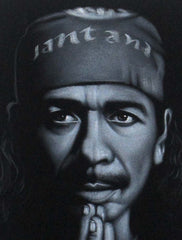 Carlos Santana portrait;  Original Oil painting on Black Velvet by Zenon Matias Jimenez- #JM54