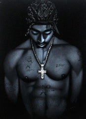 Tupac Shakur portrait; 2Pac  ; Original Oil painting on Black Velvet by Zenon Matias Jimenez- #JM57