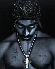 Tupac Shakur portrait; 2Pac  ; Original Oil painting on Black Velvet by Zenon Matias Jimenez- #JM57