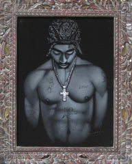 Tupac Shakur portrait; 2Pac  ; Original Oil painting on Black Velvet by Zenon Matias Jimenez- #JM57