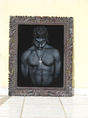 Tupac Shakur portrait; 2Pac  ; Original Oil painting on Black Velvet by Zenon Matias Jimenez- #JM57
