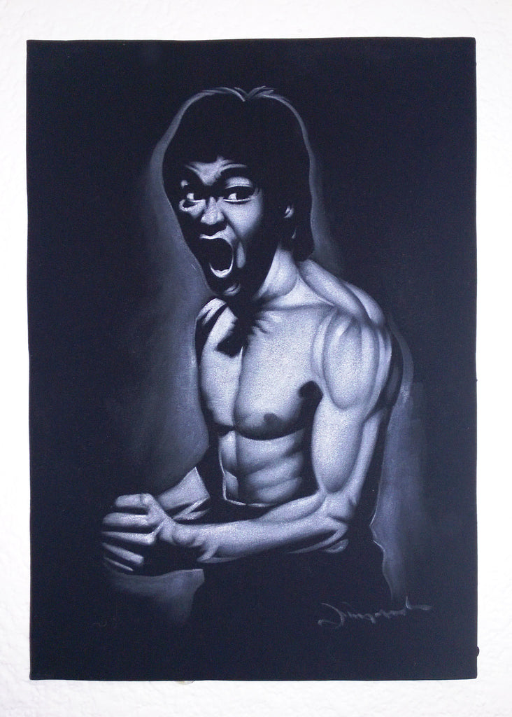 Bruce Lee portrait; the Dragon  ; Original Oil painting on Black Velvet by Zenon Matias Jimenez- #JM66