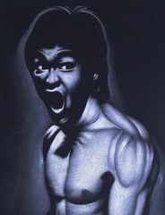 Bruce Lee portrait; the Dragon  ; Original Oil painting on Black Velvet by Zenon Matias Jimenez- #JM66