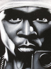 50 Cent portrait;  Curtis James Jackson III; rapper; Original Oil painting on Black Velvet by Zenon Matias Jimenez- #JM68