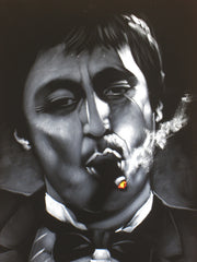 Tony Montana portrait; Al Pacino; Scarface; Original Oil painting on Black Velvet by Zenon Matias Jimenez- #JM70