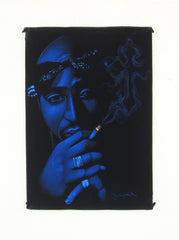 Tupac Shakur portrait; 2Pac  ; Smoke cross;  Original Oil painting on Black Velvet by Zenon Matias Jimenez- #JM72