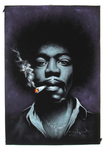 Jimi Hendrix portrait; James Marshall "Jimi" Hendrix;  Original Oil painting on Black Velvet by Zenon Matias Jimenez- #JM76