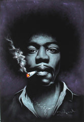 Jimi Hendrix portrait; James Marshall "Jimi" Hendrix;  Original Oil painting on Black Velvet by Zenon Matias Jimenez- #JM76