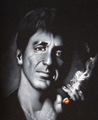 Tony Montana portrait; Al Pacino; Scarface; Original Oil painting on Black Velvet by Zenon Matias Jimenez- #JM79