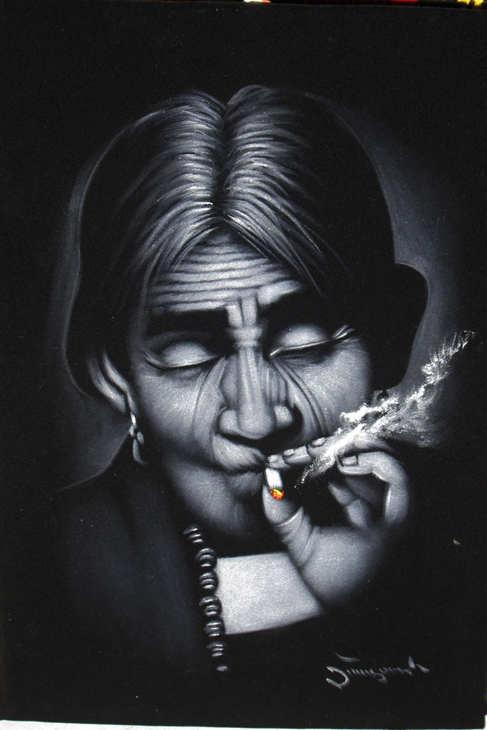 Maria Sabina Portrait, Curandeiro Shaman Witch doctor ,   Original Oil Painting on Black Velvet by Enrique Felix , "Felix" - #JM80