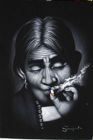 Maria Sabina Portrait, Curandeiro Shaman Witch doctor ,   Original Oil Painting on Black Velvet by Enrique Felix , "Felix" - #JM80