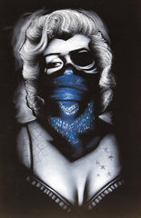 Marilyn Monroe; Calavera day of the dead portrait; Blue Scarf bandana; Eye patch; Original Oil painting on Black Velvet by Zenon Matias Jimenez- #JM83
