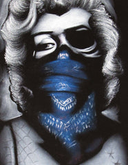 Marilyn Monroe; Calavera day of the dead portrait; Blue Scarf bandana; Eye patch; Original Oil painting on Black Velvet by Zenon Matias Jimenez- #JM83