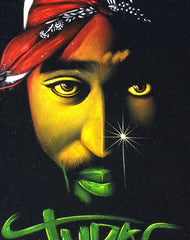 Tupac Shakur portrait; 2Pac  ; Rastafarian colors; Original Oil painting on Black Velvet by Zenon Matias Jimenez- #JM84