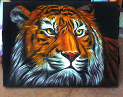 Tiger portrait; Orange Bengal Tiger head; Original Oil painting on Black Velvet by Zenon Matias Jimenez- #JM91