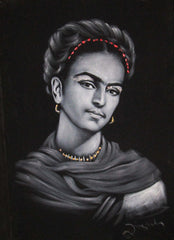 Frida Kahlo de Rivera portrait;  Original Oil painting on Black Velvet by Zenon Matias Jimenez- #JM93