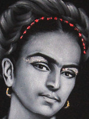 Frida Kahlo de Rivera portrait;  Original Oil painting on Black Velvet by Zenon Matias Jimenez- #JM93