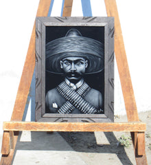 Zapata portrait; Emiliano Zapata; Original Oil painting on Black Velvet by Zenon Matias Jimenez- #JM94