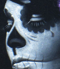 Skull Girl portrait;  Purple rose; Day of the Dead ; Calavera; Original Oil painting on Black Velvet by Zenon Matias Jimenez- #JM95