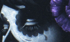 Skull Girl portrait;  Purple rose; Day of the Dead ; Calavera; Original Oil painting on Black Velvet by Zenon Matias Jimenez- #JM95