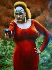 Divine In Pink Flamingos portrait red dress John Waters Oil Painting Canvas size 36"x24" by Palomares PM57